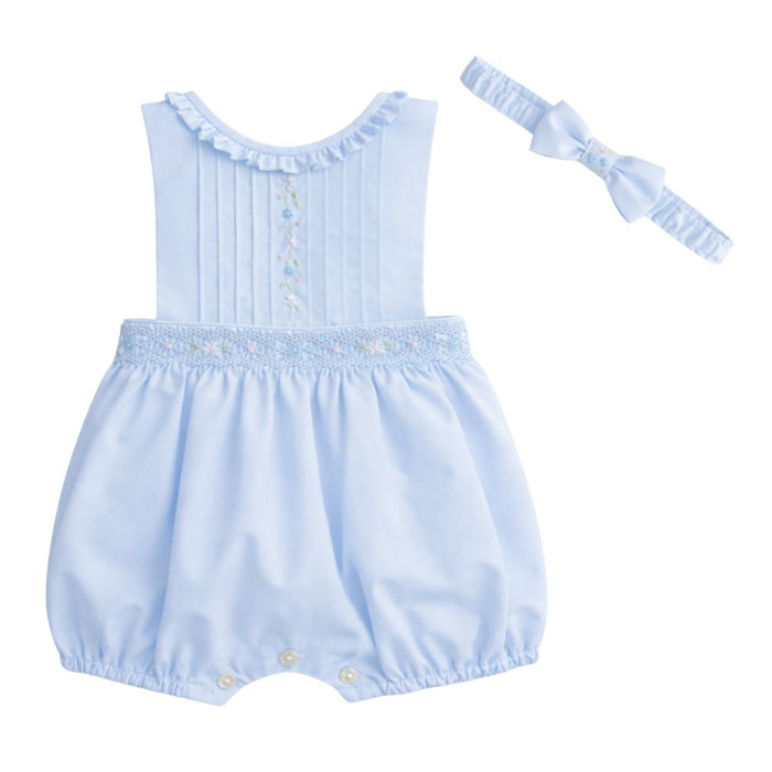 Pale Blue Smocked Romper & Headband