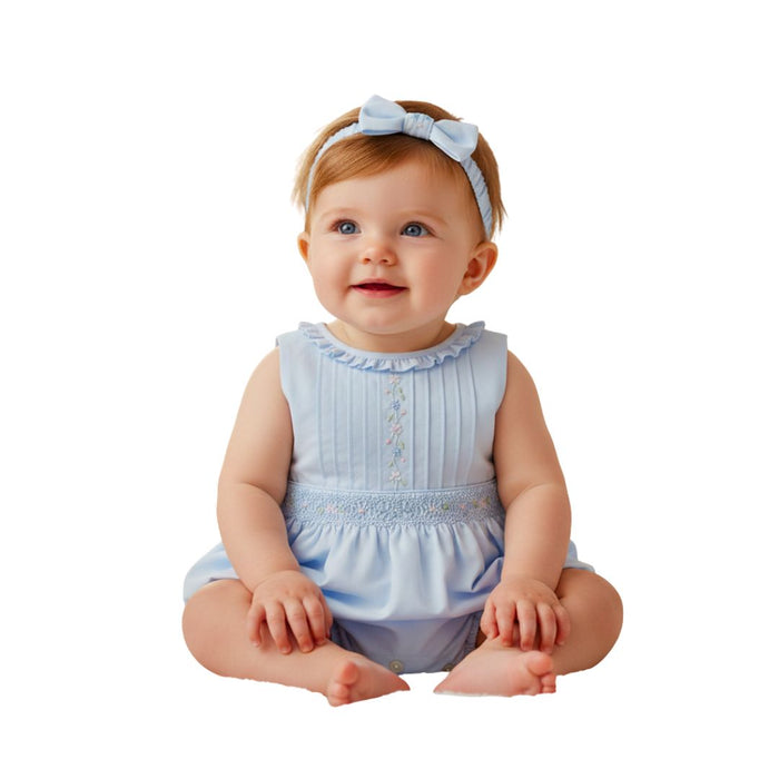 Pale Blue Smocked Romper & Headband