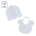 Pale Blue Teddy Print Hat & Bib Set