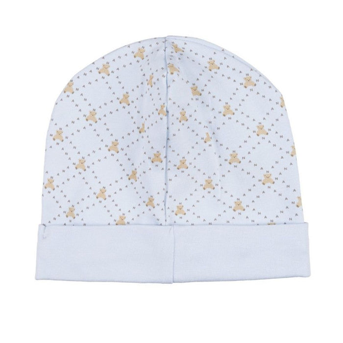 Pale Blue Teddy Print Hat & Bib Set