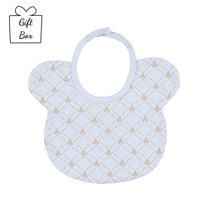 Pale Blue Teddy Print Hat & Bib Set