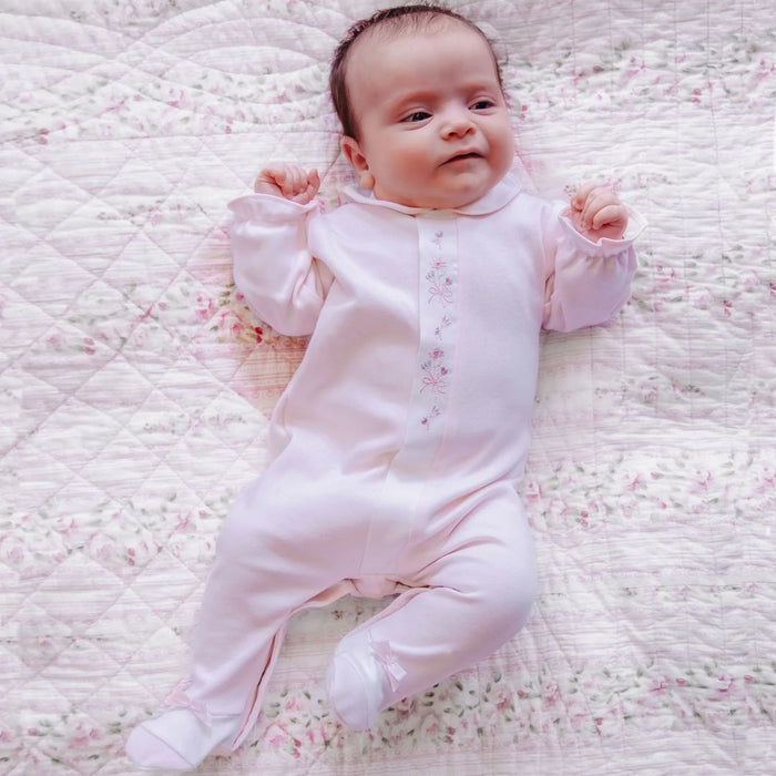 Pale Pink Floral Panel Babygrow & Hat
