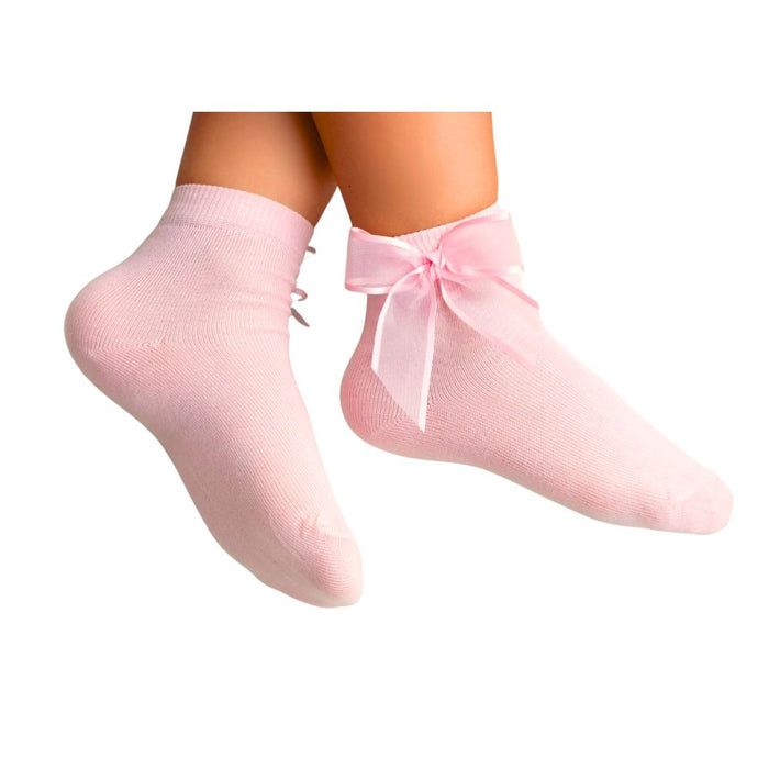 Pale Pink Organza Bow Ankle Socks