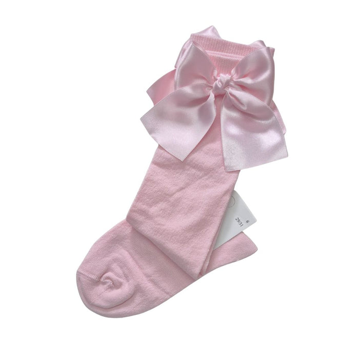 Pale Pink Satin Bow Knee High Socks