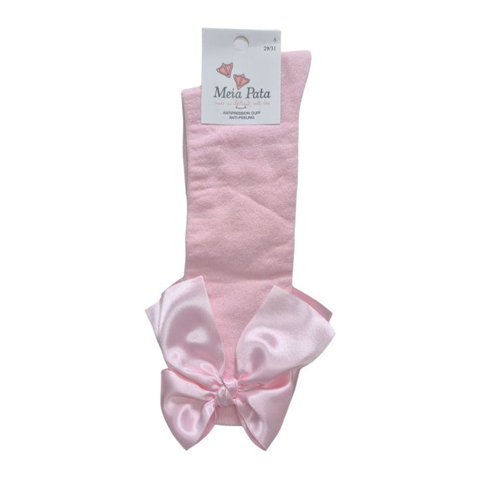 Pale Pink Satin Bow Knee High Socks