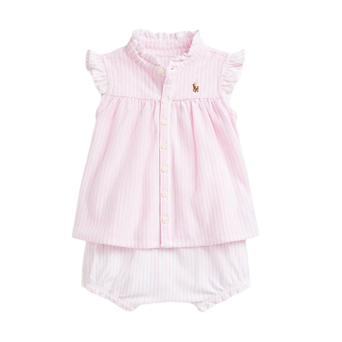 Pale Pink Striped Top & Bloomers Set