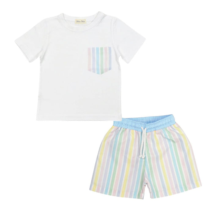 Pastel Stripes Swim Shorts Set