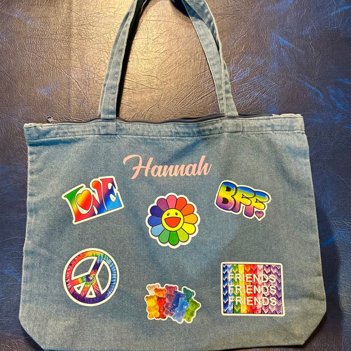 Patch Decal Denim Zippered Tote