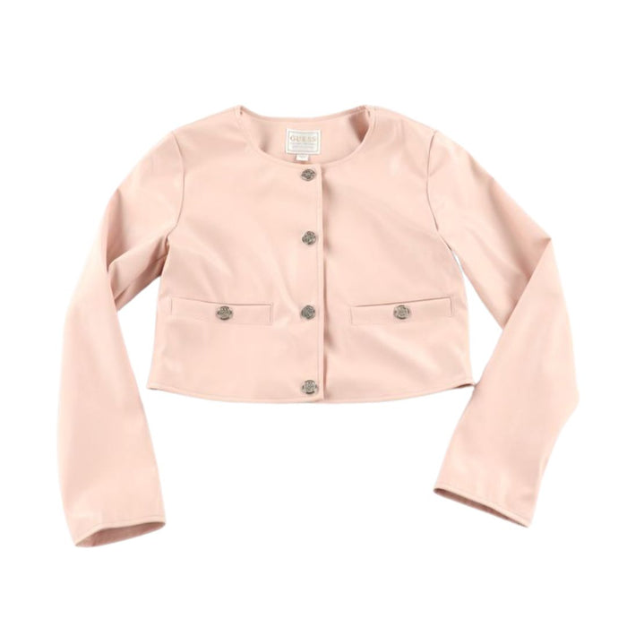 Peach Faux Leather Cropped Jacket