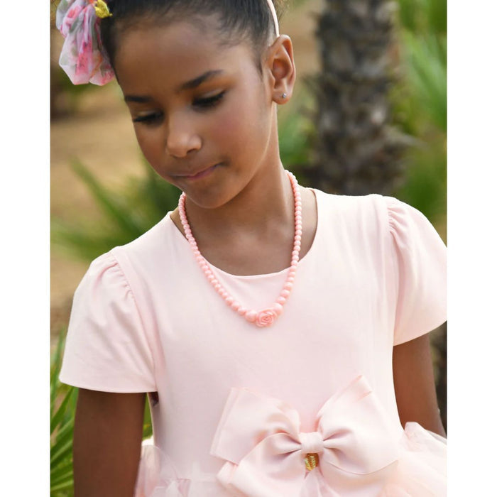 Peach Rose & Bead Necklace