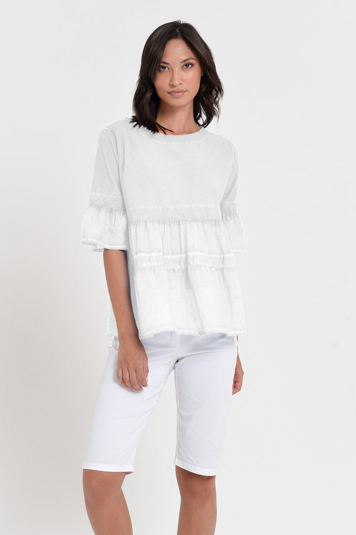 Pep T-Shirt - Women's Short Sleeve Peplum T-Shirt - White