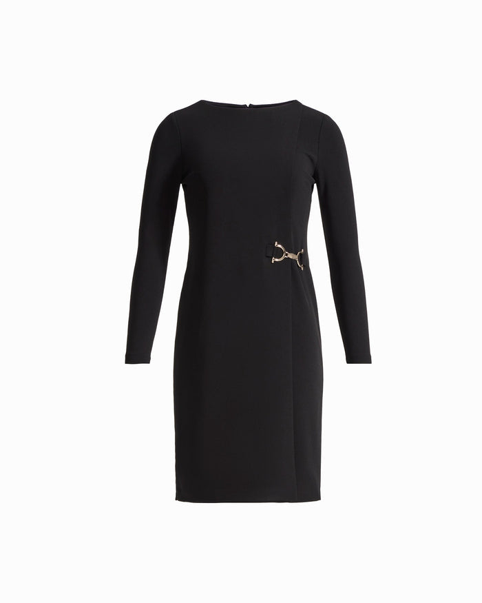 Anne Klein ANNE BLACK Petite Accent Waist Long Sleeve Boat Neck Sheath Dress