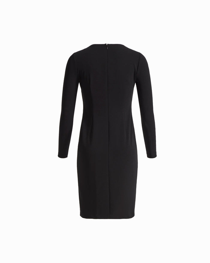 Anne Klein Petite Accent Waist Long Sleeve Boat Neck Sheath Dress