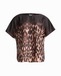 Anne Klein ANNE BLACK MULTI Petite Bateau Neck Short Sleeve Woven Blouse