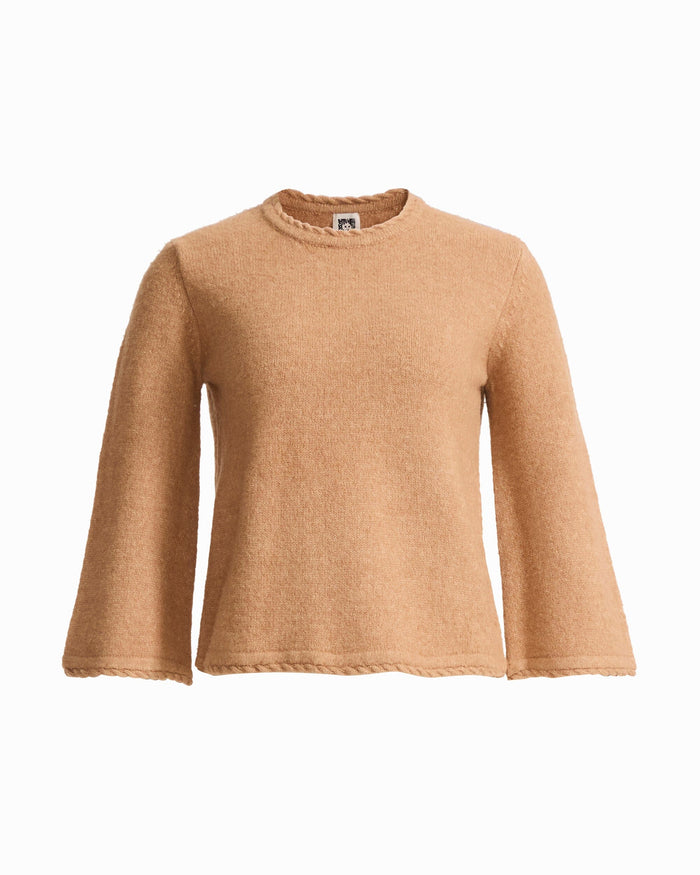 Anne Klein VICUNA Petite Braided Trim Bell Sleeve Crew Neck Sweater
