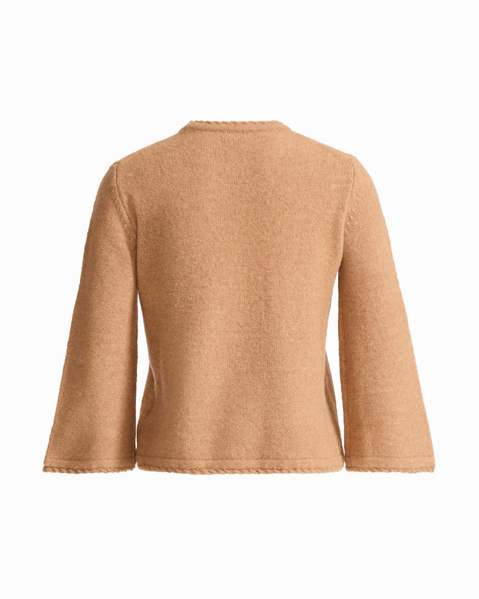 Anne Klein Petite Braided Trim Bell Sleeve Crew Neck Sweater