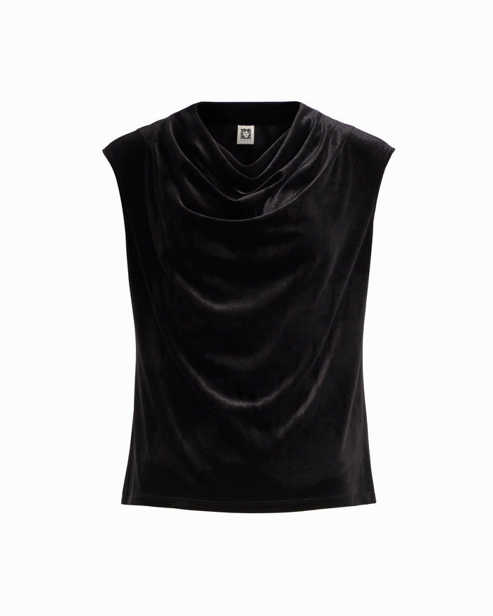 Anne Klein ANNE BLACK Petite Cowl Neck Extended Shoulder Sleeveless Knit Top