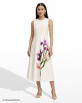 Anne Klein Petite Crew Neck A-Line Midi Dress with Floral Print