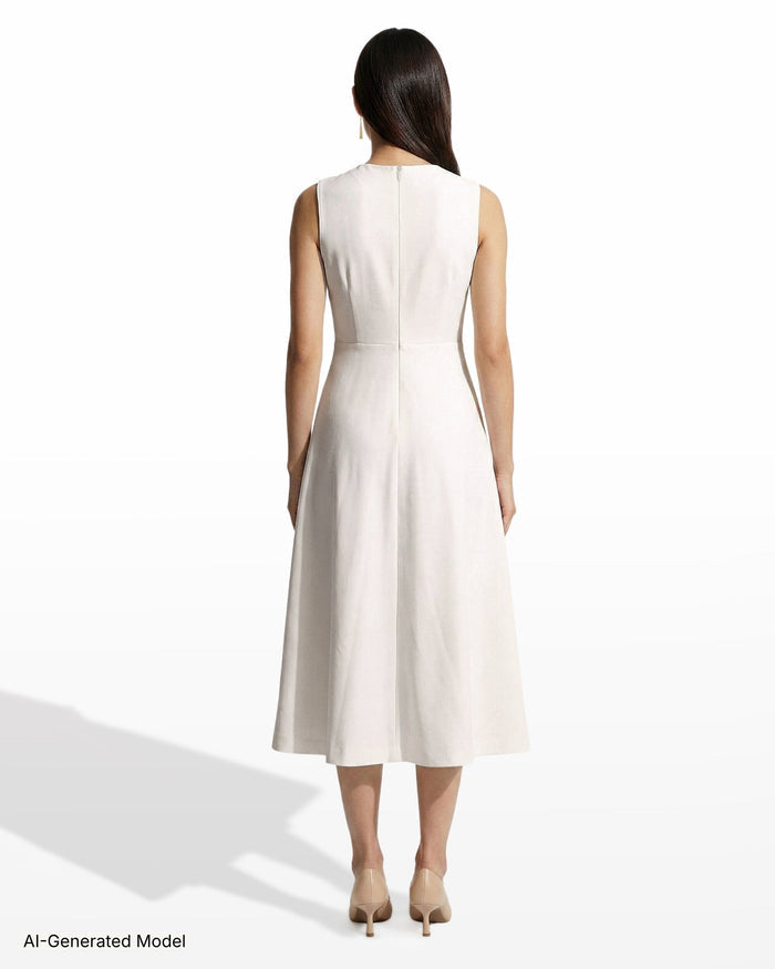 Anne Klein Petite Crew Neck A-Line Midi Dress with Floral Print
