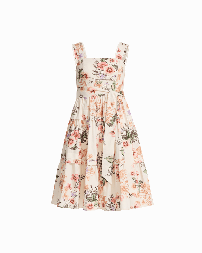 Anne Klein WHITE DOVE MULTI Petite Floral Print Tiered A-Line Midi Dress