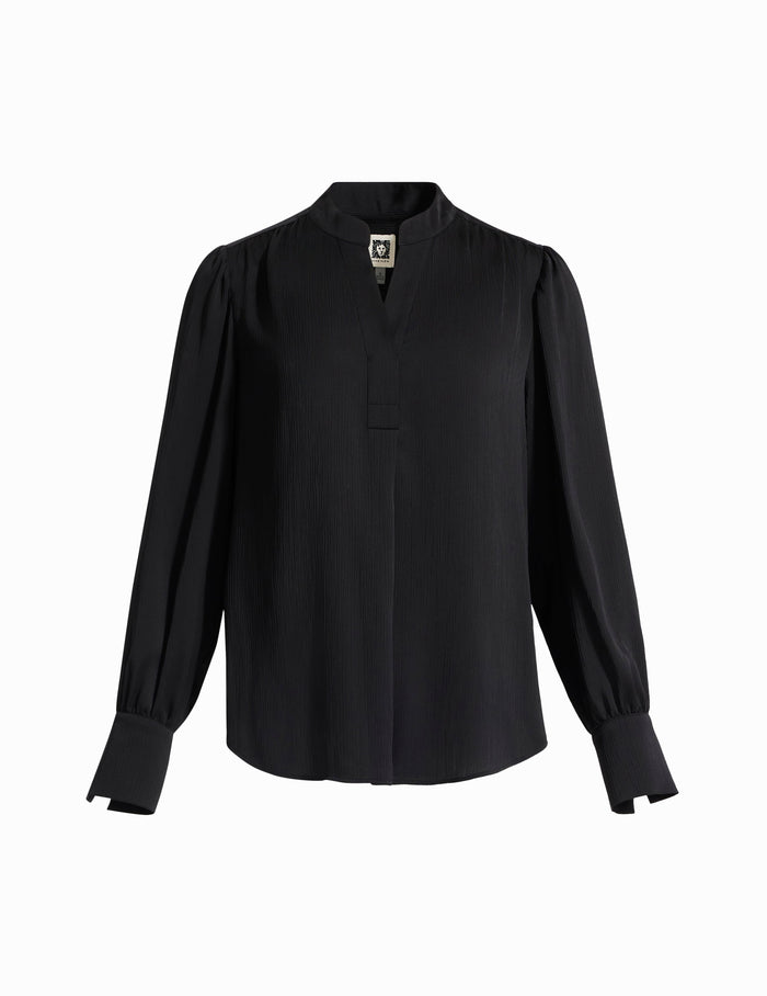 Anne Klein ANNE BLACK Petite Long Sleeve Pleat Front Blouse
