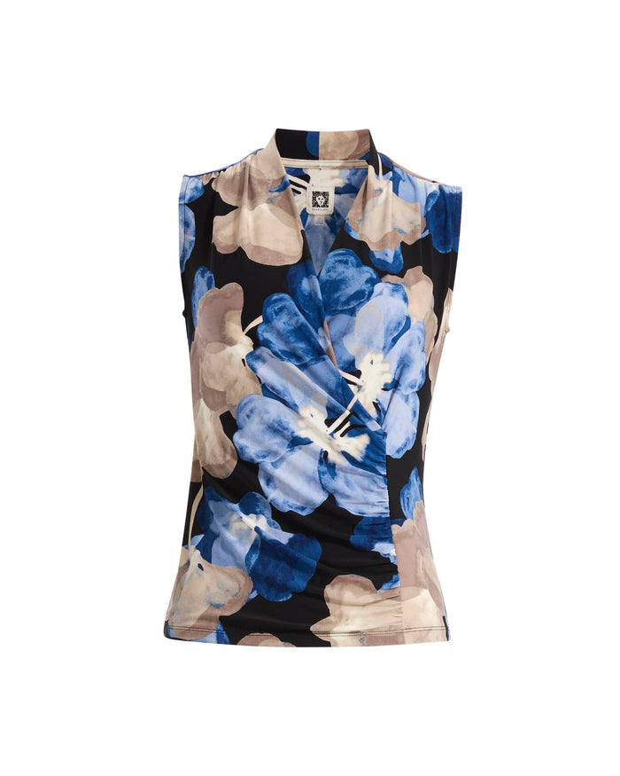Anne Klein DUTCH BLUE MULTI Petite Sleeveless Faux Wrap V-Neck Top