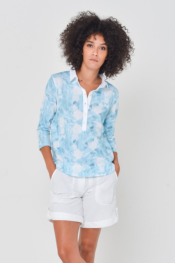 Pineapple-Print Polo Shirt - Bora Bora