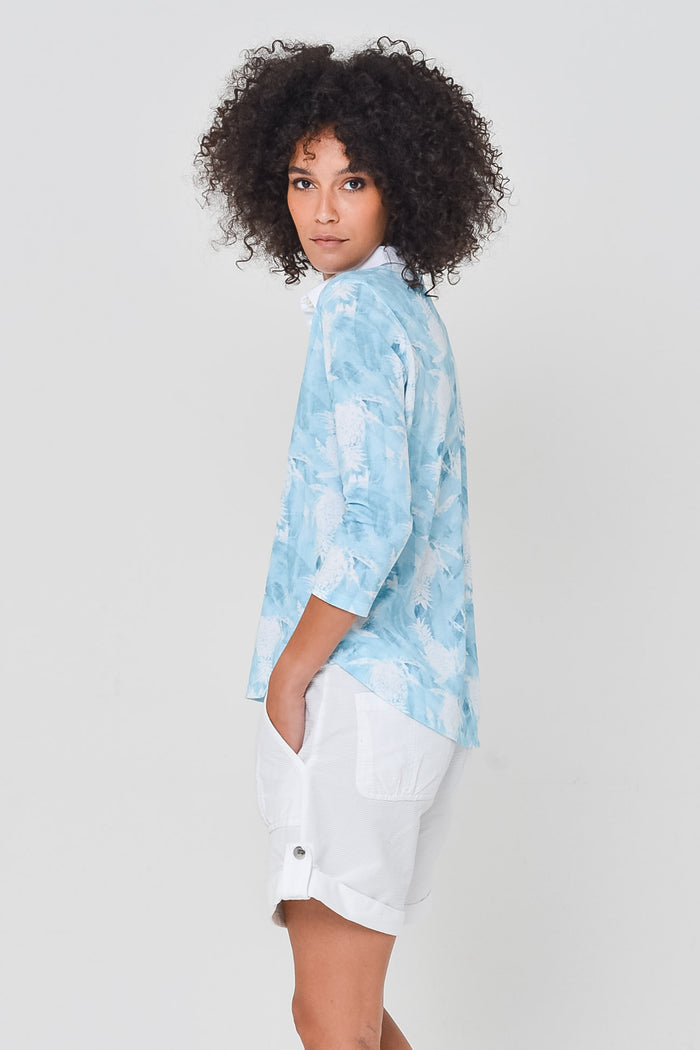 Pineapple-Print Polo Shirt - Bora Bora