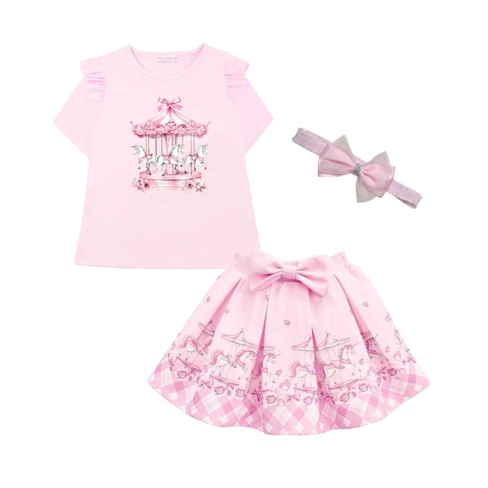 Pink Carousel Skirt Set & Headband