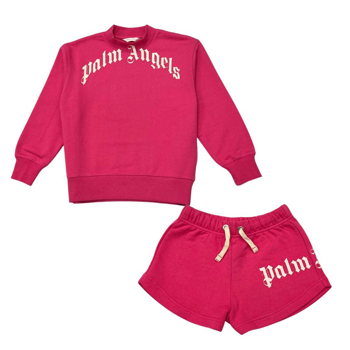 Pink Curved Logo Sweat Top & Shorts Set