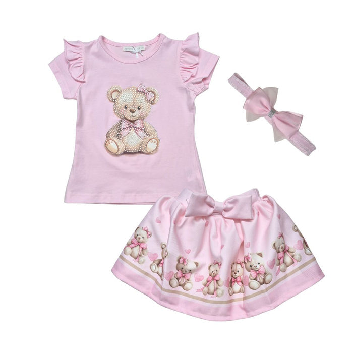 Pink Diamante Teddy Skirt Set & Headband
