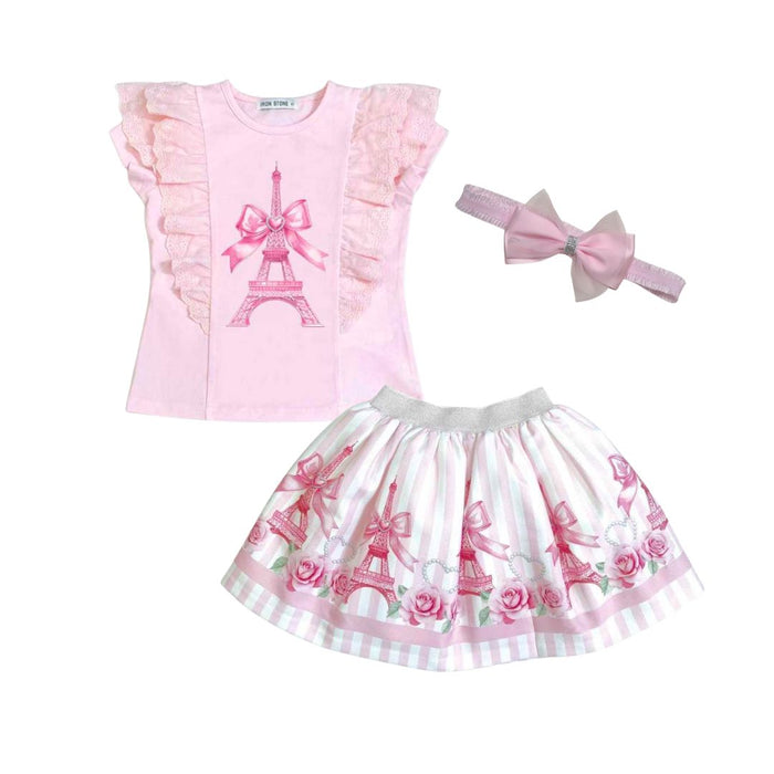 Pink Eiffel Tower Skirt Set & Headband