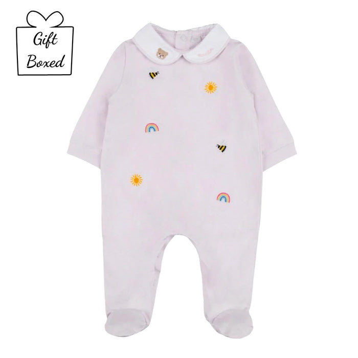 Pink Embroidered Bee Babygrow