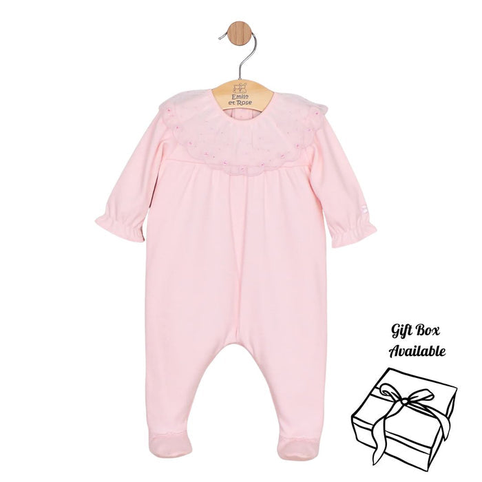 Pink Embroidered Tulle Babygrow