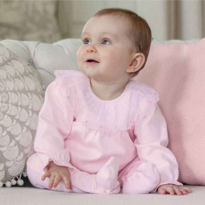 Pink Embroidered Tulle Babygrow