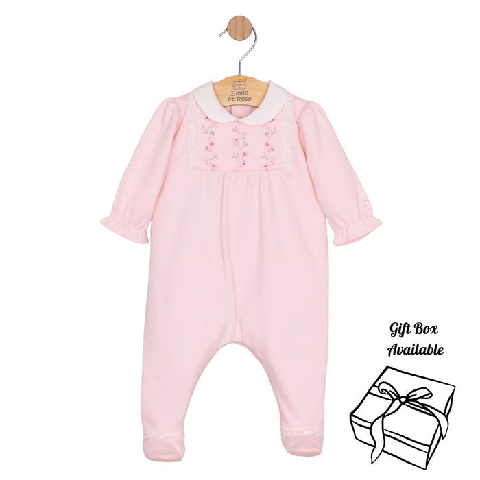 Pink Embroidered Yoke Babygrow