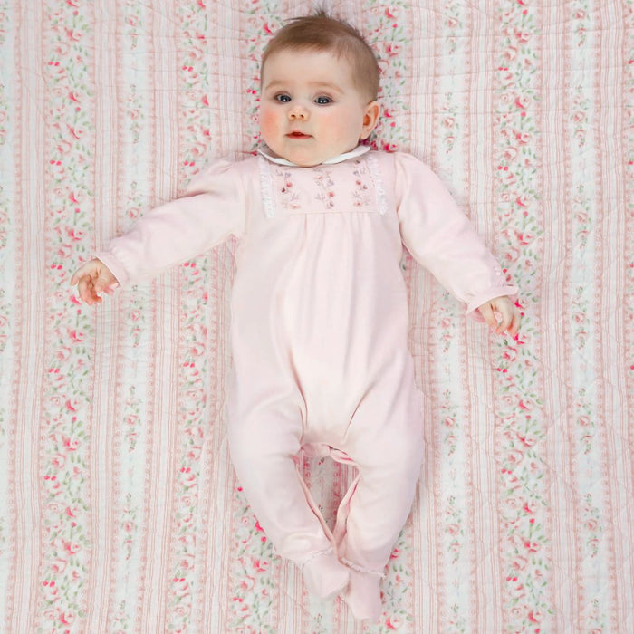 Pink Embroidered Yoke Babygrow