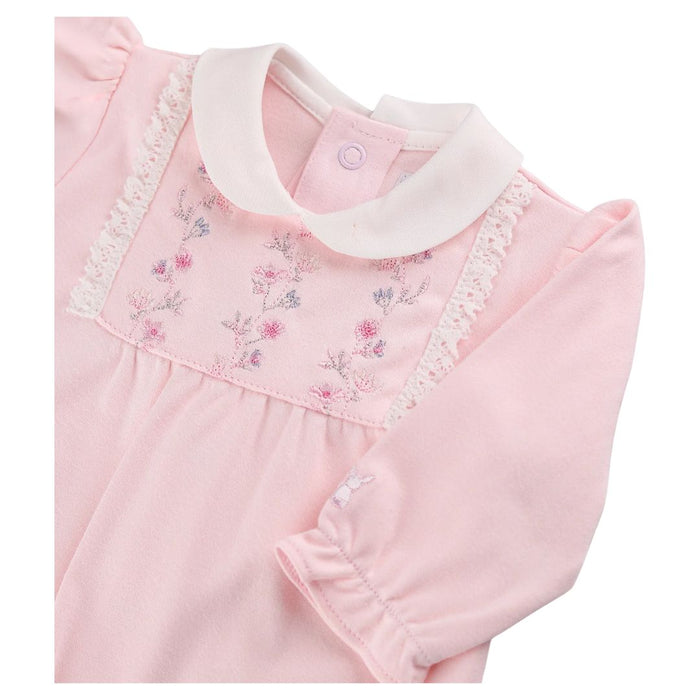 Pink Embroidered Yoke Babygrow