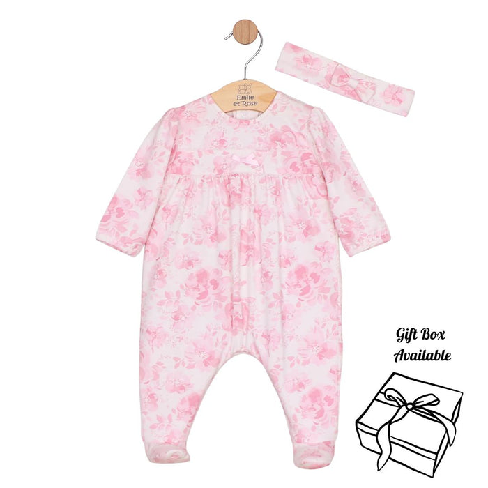Pink Floral Babygrow & Headband
