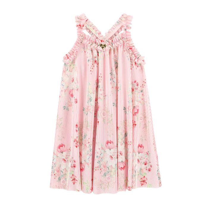 Pink Floral Pleated Dress
