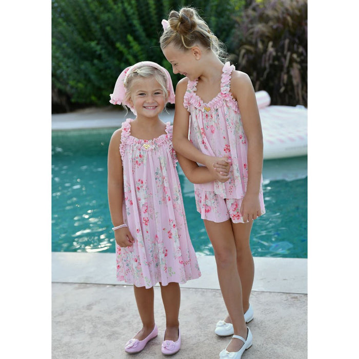 Pink Floral Pleated Dress