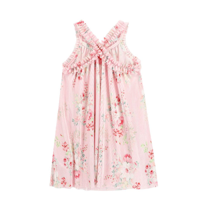 Pink Floral Pleated Dress