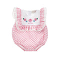 Pink Gingham Embroidered Romper