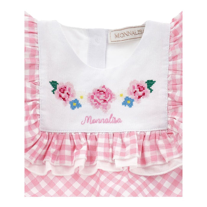 Pink Gingham Embroidered Romper