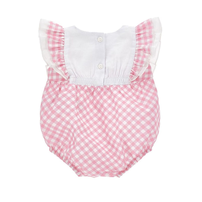 Pink Gingham Embroidered Romper