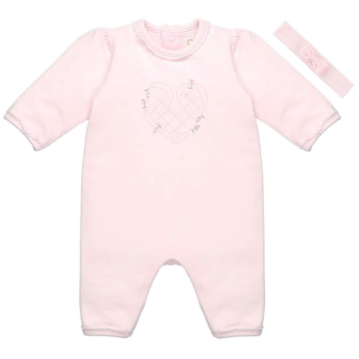 Pink Heart Footless Babygrow & Headband