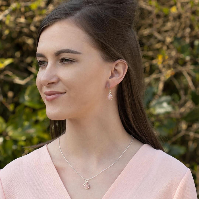 Pink Opal Drop Hoop Earrings | Rose Gold - October