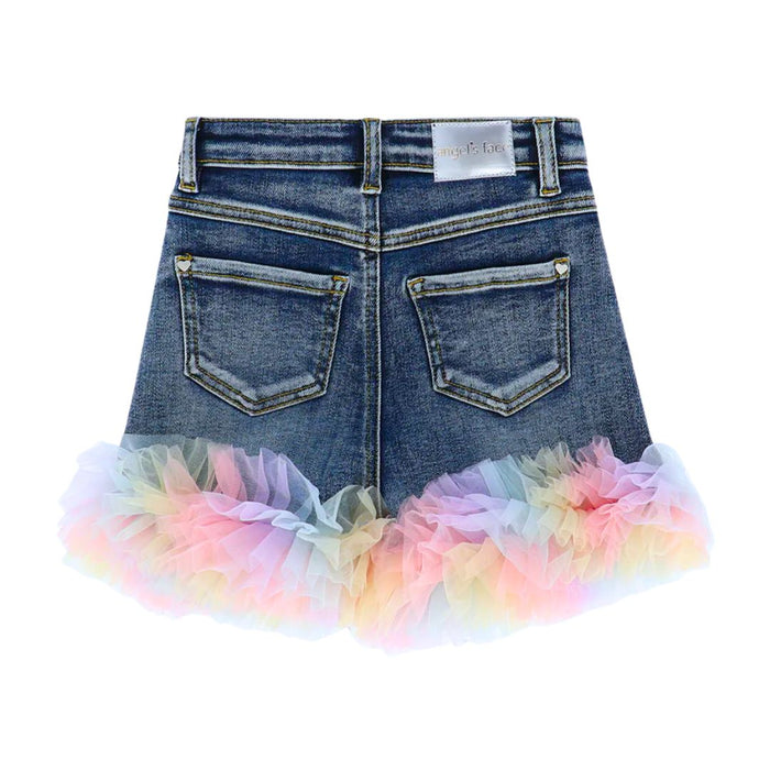 Pink Rainbow Tulle Denim Shorts Set