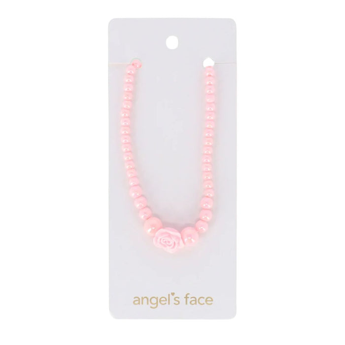 Pink Rose & Bead Necklace