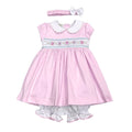Pink Smocked Dress, Bloomers & Headband